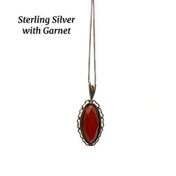Lot 38- Sterling Silver Necklace With Garnet Pendant