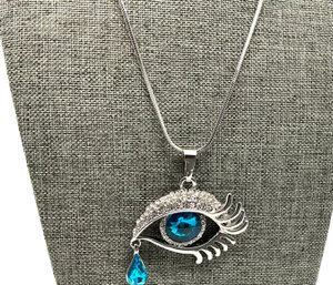 Lot 62- 18KGP Gold Plate Necklace With  Blue Eye With Tear Drop Crystal Pendant