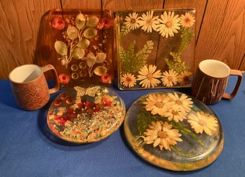 Lot 220- Resin Trivets And MCM Coffee Mugs - Lot Of 7
