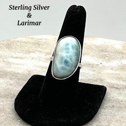 Lot 43- Sterling Silver & Oval Larimar Blue Ring