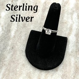 Lot 47- Sterling Silver And CZ Solitaire Ring