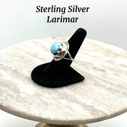 Lot 53- Sterling Silver Navajo Blue Larimar Ring TS-18 Signed