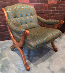 Lot 6 - Mid Century Modern Arm Wood Chair With Mediterranean Queensland Upholstery