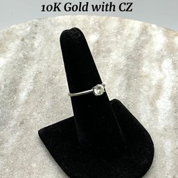 Lot 79- 10K Gold With Cubic Zirconia Solitaire Ring Size 6 1/2