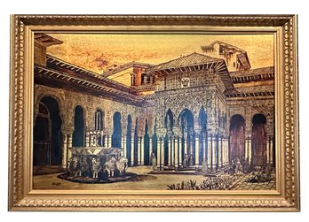 Lot 12 - Lozano Spanish Gold Leaf Architectural Courtyard Painting Vintage 1971 - Relief Gilt Frame