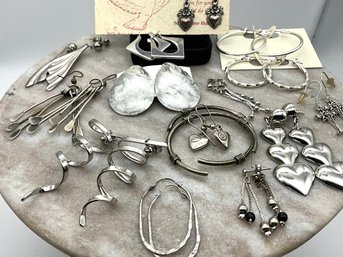 Lot 90- Costume Lot Of Silver Earrings - 15 Pairs