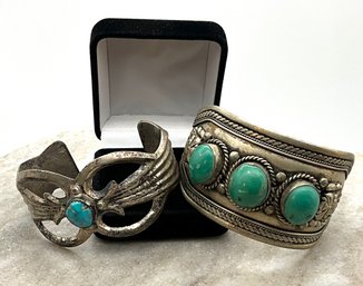 Lot 202- Turquoise And Silver Vintage Cuff Bracelets- 2
