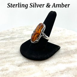 Lot 97- Sterling Silver With Amber Ring Size 10