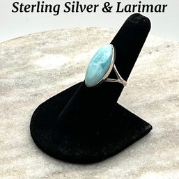 Lot 99- Sterling Silver With Blue Larimar Ring Size 7 1/2