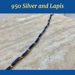 Lot 200- 950 Silver Blue Lapis Luzuli Bracelet- Mexico