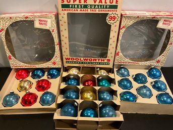 Lot 13- 3 Boxes (27) Shiny Brite Christmas Ornaments & Woolworths Multi Color American Made