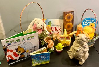 Lot 20- Hop To It! Easter Lot - 2 Baskets, Bunny, Kids Book, Candles, Stuffed Animals