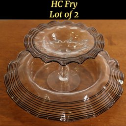 Lot 208- HC Fry Optic Glass Black Threaded Reeded Glass - Compote & Bowl