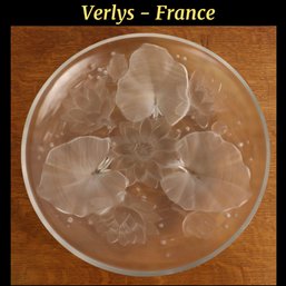 Lot 216- Verlys France Art Deco Signed Water Lily Lotus Satin Glass Centerpiece Dish