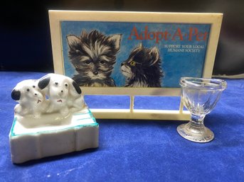 Lot 100 -  Adopt A Pet- Support Local Humane Society Vintage Plastic Sign - Dog Ashtray - Ice Cream Penny Lick