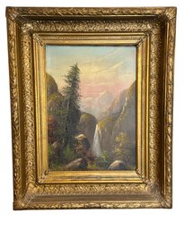 Lot 72- Waterfall In The Woods - Oil On Canvas - Beautiful Antique Gold Leaf High Relief Frame