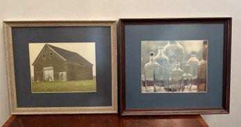 Lot 91 - Barn Country Scene And Old Vintage Glass Bottles Framed Photography
