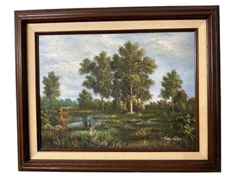 Lot 205SES -  Peaceful Landscape Original Oil On Canvas In Vintage Frame - Signed Mary Walsh