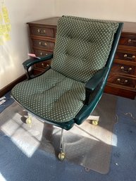 Lot 130-  Super Nice! Vintage Green Leather & Cloth Upholstered Swivel Desk Chair
