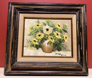 Lot 137 - Vintage Mid Century Painting Floral Oil On Board With Wood Frame