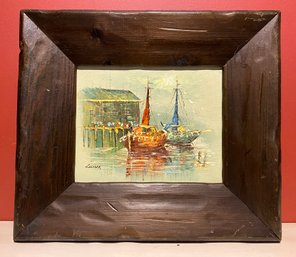 Lot 138 - Mid Century Oil On Canvas - Original Art - Seaport Nautical Ships Fishing Harbor