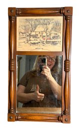 Lot SES- Vintage Colonial Style Mirror With Historic Winter Scene ' Frozen Up ' By Currier & Ives - Frame
