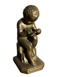 Lot 312SES- Small Silver Plated Metal Statue Of Boy Writing - Jennings Bros - Stamped B797