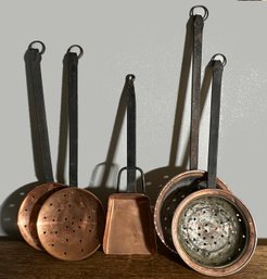 Lot 319SES- Vintage Large Copper And Hand Forged Handles Kitchen Strainers - Wood Stove - Utensils