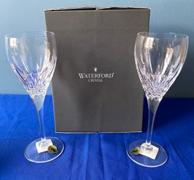 Lot 203 - Pair Of 2 Waterford Signed Crystal Eclipse Goblet Wine Glasses