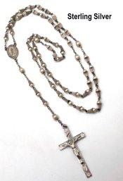 Lot 5 - Vintage Sterling Silver Rosary - Catholic Religious Jewelry - Cross - Jesus