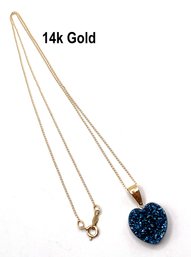 Lot 15 - 14K Gold & Druzy Heart Pendant Necklace - Valentines!