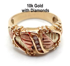 Lot 22 - 10K Gold Multi Color Ring With Diamonds - Size 7