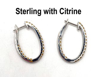 Lot 26 - Sterling Silver With Citrine Hoop Earrings