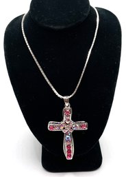 Lot 33 - Costume Pink Crystal Cross & Chain