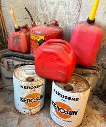 Lot 350 - Gas Containers And Filled Unopened Kerosene Metal Cans For Portable Heaters