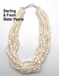 Lot 42 - Sterling Silver & Fresh Water Pearl 8 Strand Necklace
