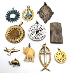 Lot 47 - Vintage Lot Of 11 Pendants - Religious, Elephants, 1904 Indian Penny
