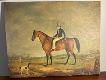 Lot 300-  Vintage Original Oil Painting With Horseman And Hunting Dog
