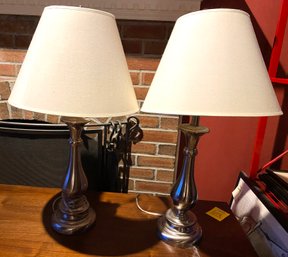 Lot 322 - Pair Of 2 Silver Color Lamps - 31' With Shades