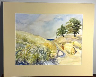 Lot 309-  Vintage Watercolor Sand Dunes  - Ocean - Seascape Painting
