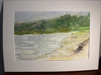 Lot 312-  Vintage Shoreline Watercolor Original Painting Art - Landscape - Waterscape