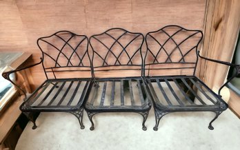 Lot 2- Mid Century Wrought  Iron Outdoor Patio Sofa Couch In 3 Sections