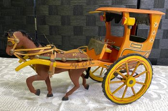 Lot 53 - Metal And Wood Vintage Folk Art Horse & Carriage Chariot