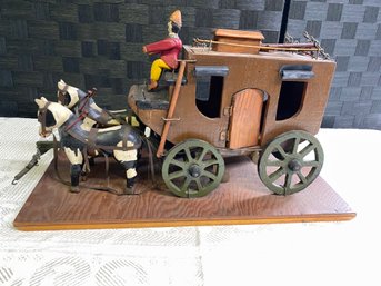 Lot 56 - Vintage Stagecoach Carriage And Horses On Platform