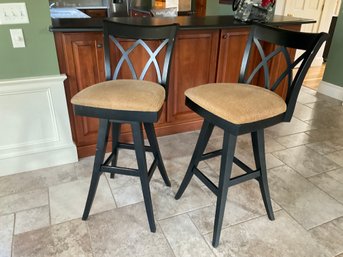 Pair Of Canadel Black Swivel Counter Stools - Made In Canada