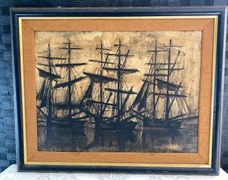 Lot 61 - Mid Century Tall Ships Bernard Buffet 21 X 28 Art 'De Sorte Skibe' (The Black Ships) Framed Litho