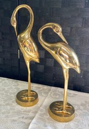 Lot 66 - Large Vintage Pair Of 2 Cranes Brass Birds