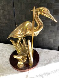 Lot 74 - Large Toyo Brass Heron Bird In Wilderness Pussywillows 15x13