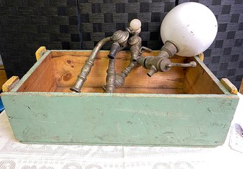 Lot 19 - Brass Antique Gas Light Sconce Fixture / Brass Valves Architectural Salvage Wood Box