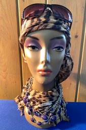 Lot 147 - Retail Mannequin Woman Head Includes Scarf And Sunglasses Life Size